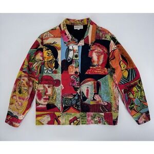 VTG Kaktus Picasso Art Print Jacket 80s 90s Cubist Wearable Art Shacket Linen S
